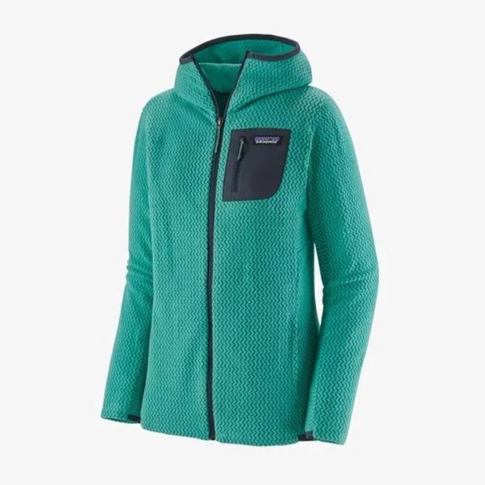 Patagonia Teal Green Hooded Fleece Jacket
